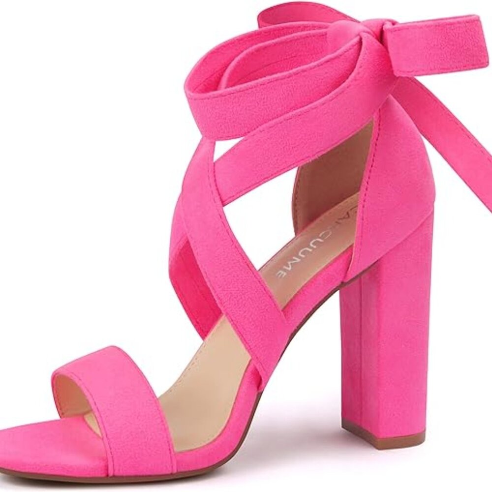 Strappy Heels for Women Chunky Heels High Heeled Sandals with Lace Up
